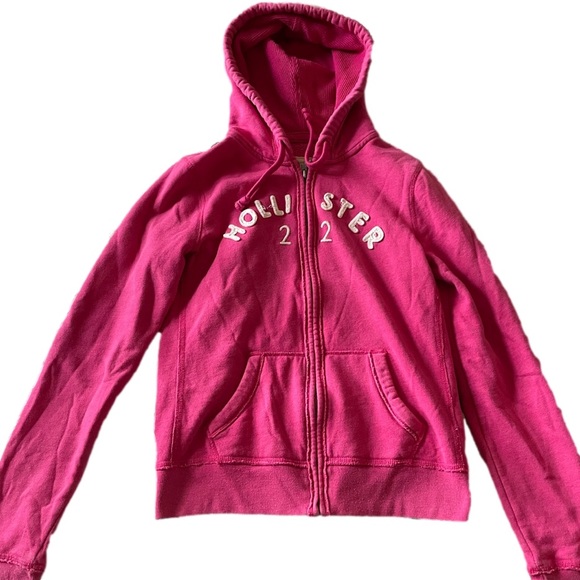 Hollister pink logo zip up sweater, size m - Picture 1 of 3